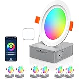Smart Recessed Lighting, 4 inch RGB LED Recessed Downlight, Dimmable 10W 800LM, IC Rated ETL Color Changing Recessed Lighting with Warm & Cool White Work with Alexa/Google/Siri, Sync to Music, 6 Pack