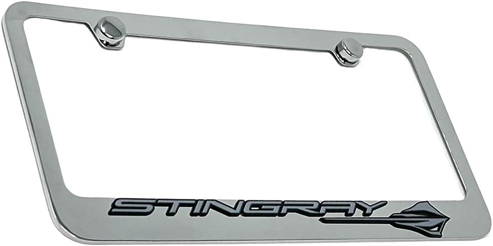 C8 Corvette Stingray License Plate Frame - Chrome with C8 Stingray Fish Logo for 2020-2026 Stingray, Z51, Z06, E-Ray Corvettes