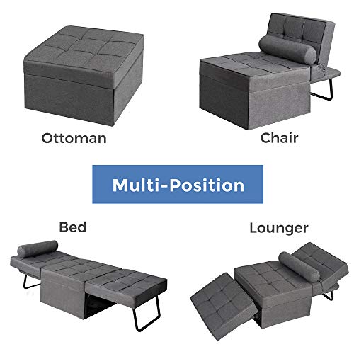 GOOD & GRACIOUS 4 in 1 Ottoman Bed Sleeper Couch, Adjustable Convertible Chair Folding Futon Sofa Bed with Multi-Function for Living Room Bedroom and Small Space, Dark Grey - Thumbnail 2