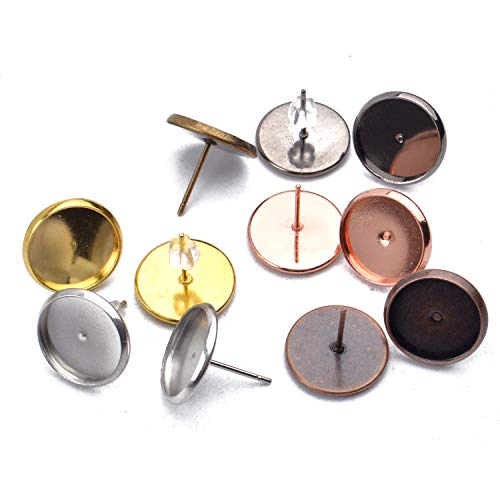 Aylifu Earring Cabochon Settings, 60Pcs Stainless Steel Blank Stud Earring Bezel Post Cup Fit For 12Mm Cabochon With 60Pcs Clear Earring Backs For Jewelry Making - 6 Colors #TOP5