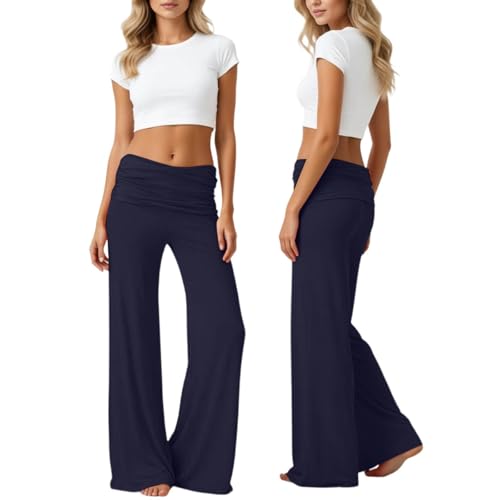 Teal Foldover Yoga Pants Teal Yoga Pantalones Pantalones de Yoga Deporte con Bolsillos Pantalones Deportivos Mujer Suelta Chándal Casual Medias Correr Pantalones de Jogging Pierna Recta, azul, XL