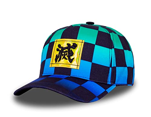 Roffatide Anime Demon Slayer Kamado Tanjirou Baseball Cap Adjustable Embroidered Cotton Dad Golf Hat Gradient Green Plaid Baseball Hat #TOP27