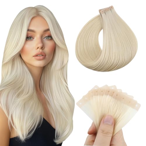 Image of Full Shine Holed Hair Extensions Tape In, Ash Blonde 20 Inch | 50g 20 PCS, Seamless Tape in Hair Extensions Human Hair, Flat Base, Glueless Wear, Comfortable Fit, Event Styling