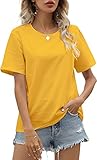 LINDLOOK Women's Short Sleeve Crewneck T Shirt Loose Casual Basic Summer Cotton Tee Tops(Yellow/S)