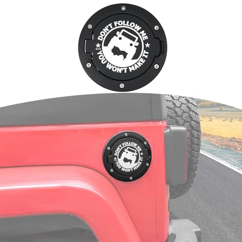 RT-TCZ for Jeep JK Gas Cap Cover Fuel Filler Door for Jeep Wrangler JK JKU 2007-2017 Black Aluminum Alloy Exterior Accessories (Off-Road Logo)