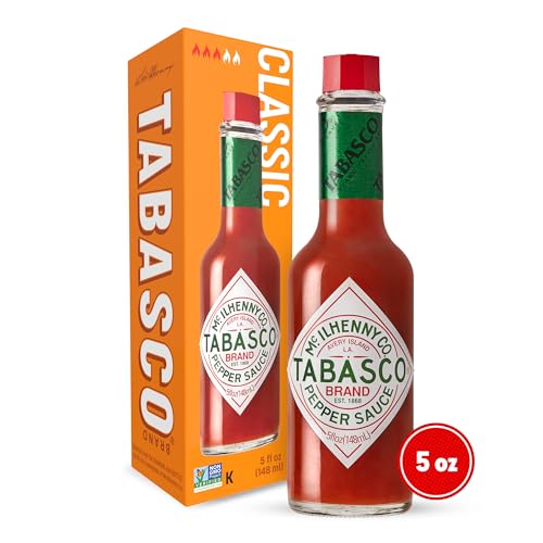 TABASCO Brand Original Red Pepper Hot Sauce, Medium Heat, Glass Bottle, Classic & Versatile Flavor, Three Simple Ingredients, Great for Dips, Tacos, Eggs, Pizza, Oysters & More, 5 Fl Oz (Pack of 1)