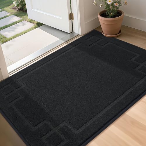 BEQHAUSE Door Mat 36" x 60", Non-Slip Door Mats Indoor Entryway Rugs Washable Low-Profile Absorbent and Stain Resist Floor Mats, Dog Door Mat for Front Back Door, Muddy Wet Shoes & Paws, Bla