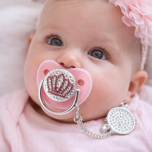 Image of Bling Silicone Pacifier, Bling Baby Pacifier Rhinestone Crown Ultra Soft Silicone Infant Dummy Pacifier (M Size)