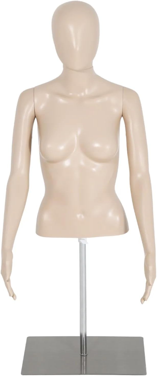 Female Mannequin Manikin Torso Half Body, 39-56'' Dress Form Sewing Dress Model, Clothing Form Display Mannequin Stand, Realistic Adjustable Dress Mannequin (Torso Female, Natural Color with Stand)