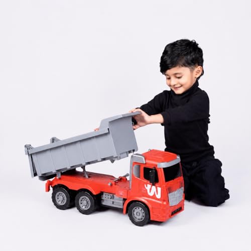 Image of ZOOBIE Heavy Duty Friction Powered 1:10 Jumbo Dumper Truck - Big Construction Tipper Toy for Kids, Durable & Non-Toxic with Storage Dump (Red)