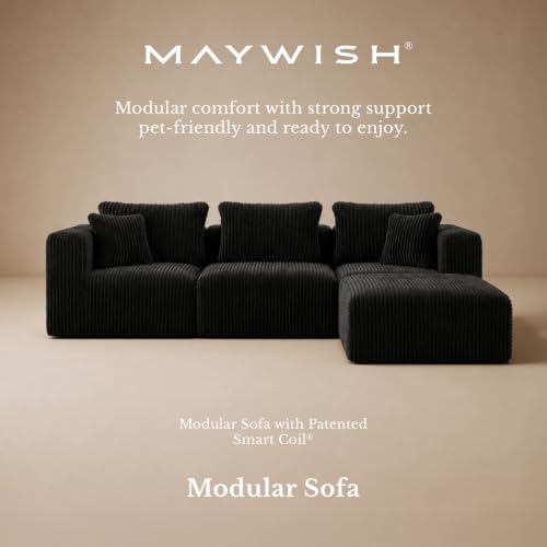 Image of Maywish Boneless Couch L Shaped, Sectional Sleeper Sofa Bed, Modular Sofa | 141.6 inchLx106.2 inchW, 6-Piece 35.4-Inch Square Small Couch, Supports Up To 300 lbs Per Seat, 9 Throw Pillows Included, No Assembly