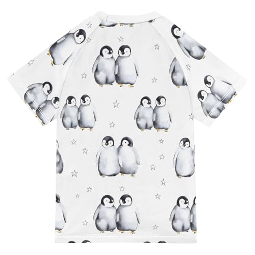 ALAZA Kids Rash Guard Boys Toddler Swim Shirts Short Sleeve Cute Penguin Star White UPF 50+ 3T2