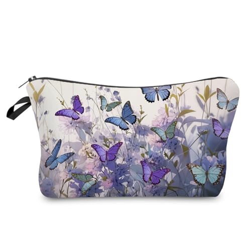 Livel lhood Purple Floral Butterfly Small Makeup Zipper Bag