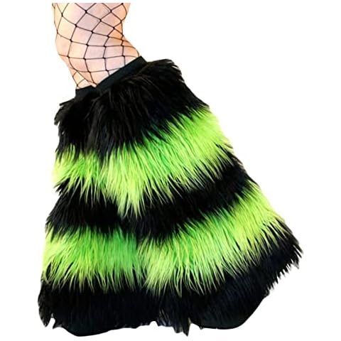 Womens Winter Knitted Leg Warmers, Knee High Preppy Style Ribbed Leg Warmers for Teen Girls (Black Green, One Size) Cover