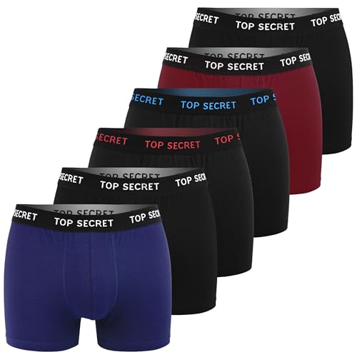 Top Secret Boxershorts 6er Pack für Herren, Atmungsaktive & rutschfeste Unterhosen aus Baumwolle im Set (Gr. M-2XL)