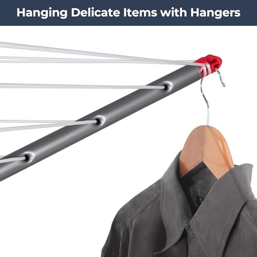 Image of STO STO Umbrella Clothesline Outdoor Drying Rack, 164 Feet Rotary Clothes Drying Rack with Adjustable Height, Folding Laundry Line with Metal Ground Spike for Backyard, Patio, Garden, Heavy Duty