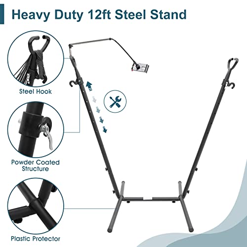 Hammock With Stand Phone Holder Included,Outdoor Hammock Swing Chair Bohemian Style,Adjustable Hanging Chair With Stand For Indoor Patio Yard Garden Porch,400Lbs Capacity (Classical Black) #TOP2