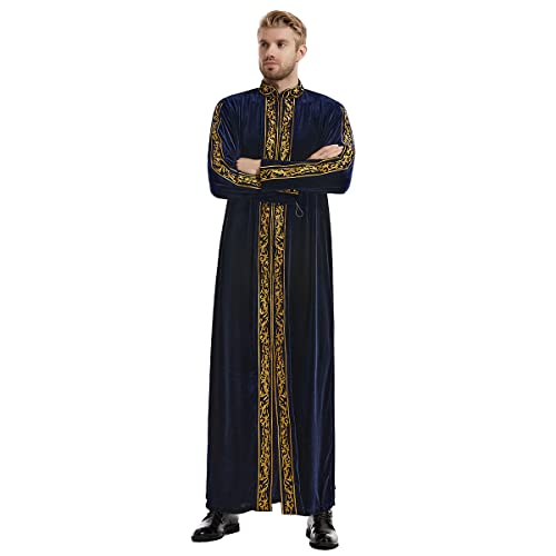Arab Men Stand Collar Long Sleeves Muslim Male Embroidery Robe