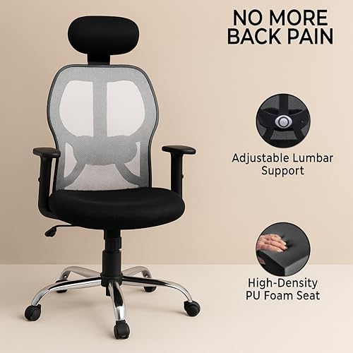 Image of Lakdi The Furniture Ergonomic High Back Office Chair with Adjustable Height, Mesh Back, Lumbar Support, Armrest & Tilt Lock - Comfortable Swivel & ExecutiveChair for Home & Office Work- SSL-884