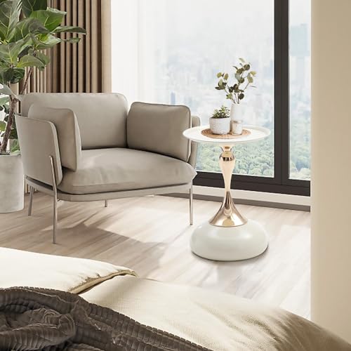 image for Ironalita White Pedestal Side Table for Small Spaces, Metal Round Uniq