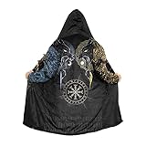 Ragnarok Lobo Fenrir Capa Parka con Capucha Unisex – Mitología Nórdica, Runas, Abrigo Chaqueta de Invierno Cálido de Cachemir, Regalos Vikingos para Hombre(Sun and Moon Fenrir,S)