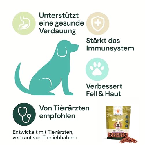 Balloony.pet Monosnack Kaustangen Pferd & Karotte – Natürliche hundeleckerli Pferd für jeden Hund – Luftgetrocknete leckerlies für Hunde (150g)