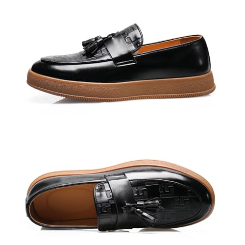 Men's Leather Slip On Platform Tassel Loafers Fashion Round Toe Comfort Non-Slip Business Dress Shoes for Party Wedding Driving Shoes2