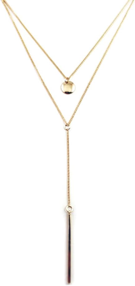 SaveGoodBuy Classic Layered Y-shape Gold-tone Tile Long Chain Necklace