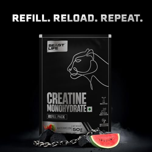 Image of Beastlife Pure Super Micronised Creatine & Shaker Pack | 50 g | 13 Servings | Watermelon | NABL Lab Tested | Rapid Absorption for Muscle Strength & Athletic Performance | Super Micronised Creatine Powder