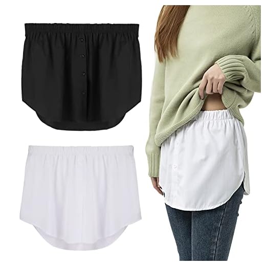 TAGVO 2 mini faldas para Camisa Falsa de Mujer, Parte superior inferior ajustable con capas, 2 Faldas de Barrido Inferior con Extensor Camisa a Rayas