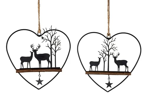 Deko-Hänger aus Metall & Holz – rund oder Herz – Hirsch mit Baum...