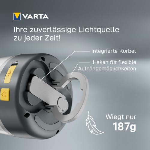 VARTA Campinglampe, Dynamo Camping Laterne L10RH, Handkurbel Lampe, 2 Lademöglichkeiten: per Kurbel oder über USB Typ C… – Ansicht 4
