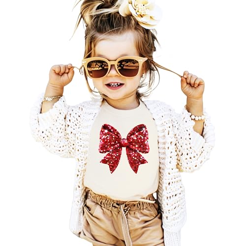 Red Holiday Bow Shirt for Toddlers and Girls Cute Faux Glitter Bow Winter Tee for Kids2