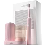 AJELU Electric Toothbrush Set for Women with UV Light Drying Holder, 8 Brush Heads, Smart Timer, USB Rechargeable – Soft Pink Edition