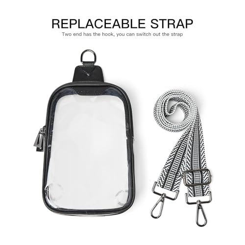 LATMAP DOUBLE ZIP Clear bags Stadium Approved Crossbody Sling Bag Fanny Pack Purses for Women Men Belt bag for Stadium Events Black