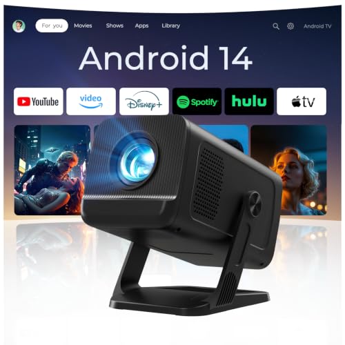 4k Support Mini Projector Phone Control, 400 ANSI, Android TV Built-In Apps | Portable Smart...