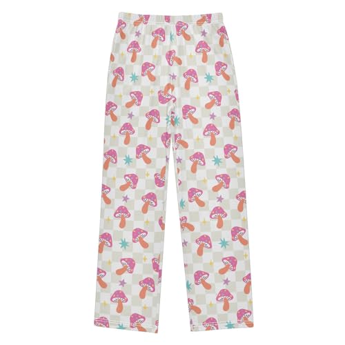 CaTaKu Boys Checkered Mushroom Pants for Boys Girls Wide Leg Sweatpants Kids Long Bottoms with Pockets Size 6-14Y