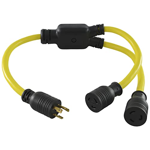 Conntek 3-Feet Generator Y Adapter, 20-Amp Locking L5-20P to (2) L5-20R 20-Amp Locking Female Connector by Conntek - Used condition - US$17.23