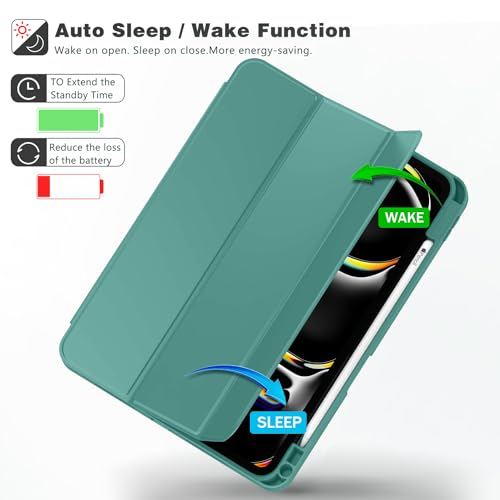 Image of ZryXal New iPad Pro 13 Inch Case (M5) 2025 / (M4) 2024 with Pencil Holder, Smart iPad Case [Support Pencil Pro and Pencil (USB-C)], Support Touch ID and Auto Wake /Sleep (Forest Green)
