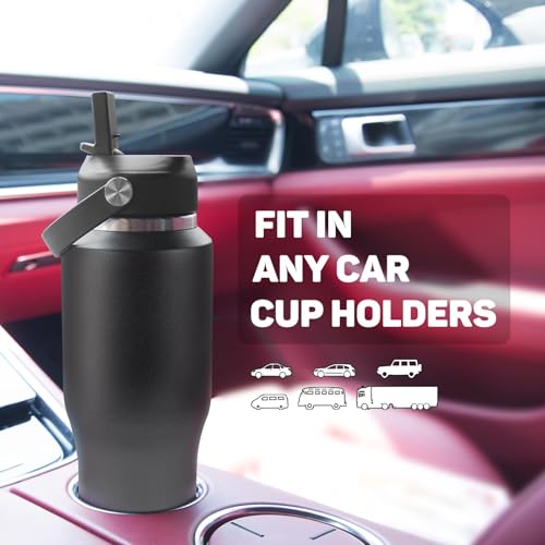 Image of Insulated Water Bottle 40oz with Straw /Spout Lids, Stainless Steel Water Bottles Keep Cold 24h&Hot 12h, Metal Water Bottle with Straw that Fits in Cup Holder, Water Bottle Leak-proof,BPA Free