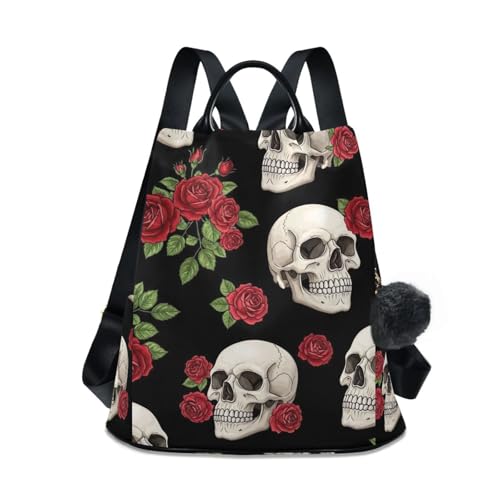Sac à dos vintage contre le vol d'effets personnels motif crânes et roses