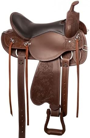 D&L Saddlery Leather Western Endurance Trail Horse Saddle Handmade Comfort with Horn Equestrian Horseback Riding Tack, Matching Headstall,Breast Collar,Reins Size:14"-18" inches Seat, M13
