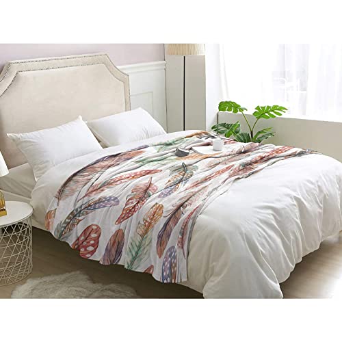 Couverture flanelle peluche haut de gamme multicolore motif La Plume - 3