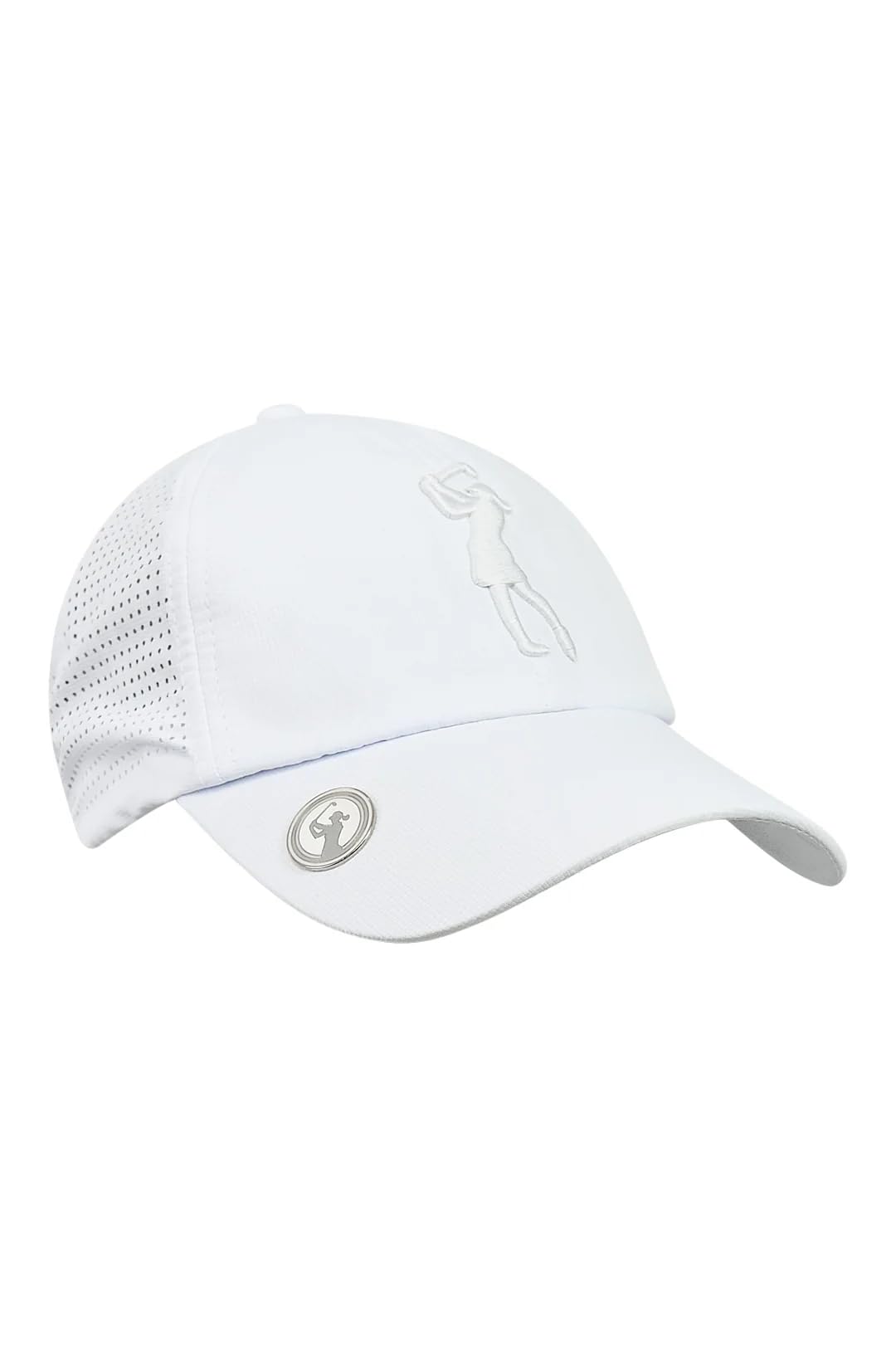 Surprizeshop Ladies Vented Golf Cap with Lady Golfer Embroidery White.