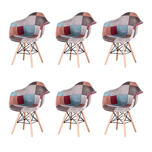 Sim Luxury Lot de 6 chaises modernes en patchwork pour salon, salle à manger, chambre à coucher, cuisine Cover
