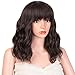 AISI HAIR Short Bob Curly Wig Synthetic Natural Color Dark Brown Wig with Bangs Natural Looking Heat Resistant Hair Wigs
