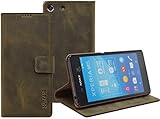 Suncase Sony Xperia M5 Book-Style (Slim-Fit) Ledertasche Leder Tasche Handytasche Schutzhülle Hülle Hülle (mit Standfunktion & Kartenfach) antik braun