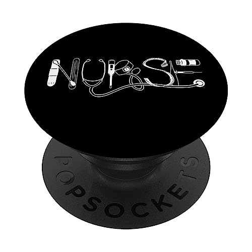 BoredKoalas Nurse Nurse Typography Retro Healthcare Items Tools Nursing Gift PopSockets Adhesive PopGrip for iPhone 11, Black