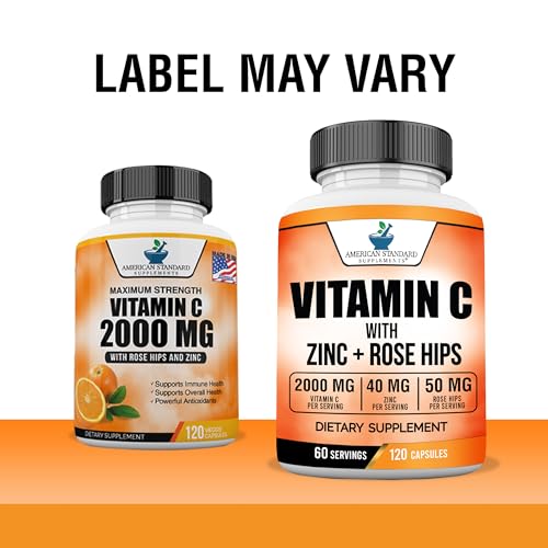American Standard Supplements VITAMINC-500-100 Vitamin C 2000Mg, Zinc 40Mg, And Rose Hips 50Mg Per Serving – Vegan, Gluten Free, Non-Gmo, 120 Capsules thumb #1