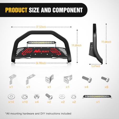 Image of Nilight Bull Bar&License Plate Hole with LED Light Bar Compatible with Ford Ranger 2019 2020 2021 2022 2023 2024 2025 2026 Truck Brush Guard, Front Bumper Push Bar w /Grille Skid Plate Light Mount
